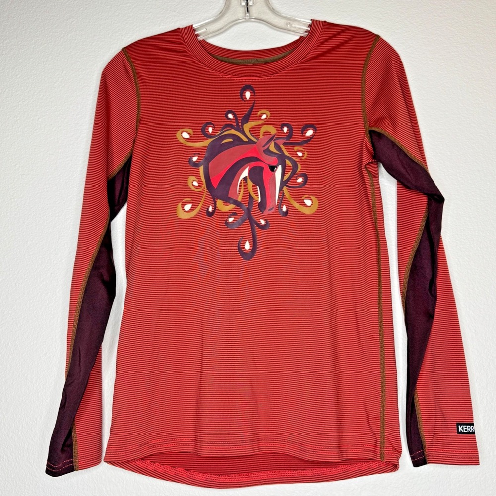 KERRITS Girls Equestrian Pullover Top Youth XL Orange Red‎ Brown Horse Graphic